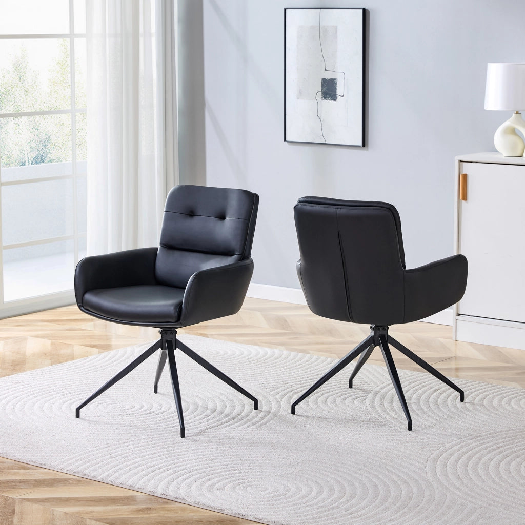 Sedia da pranzo girevole a 360° in PU nero; schienale con bottoni; per sala da pranzo e zona relax; 74.5 × 56.0 × 51.5 cm