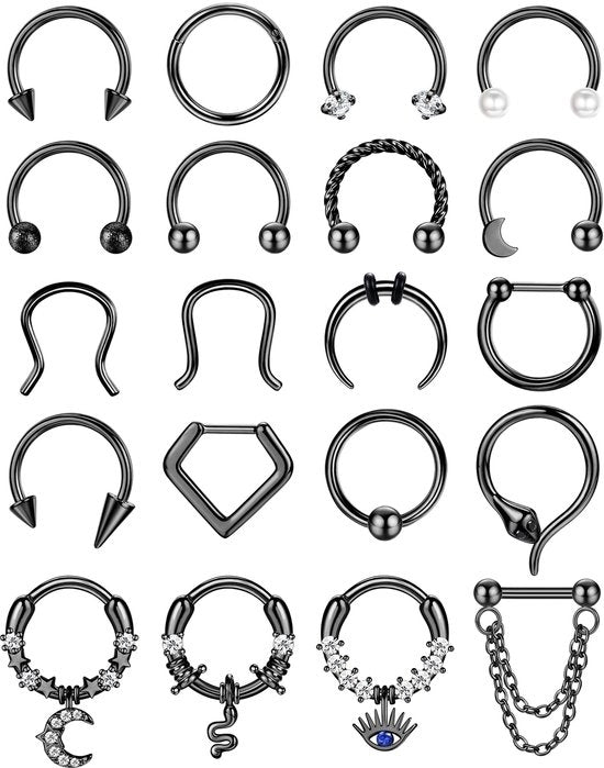 Piercing per Septum 20 pezzi - Anello oscillante - Acciaio inossidabile - Oro/Argento/Nero - 10MM - Garanzia 100 giorni