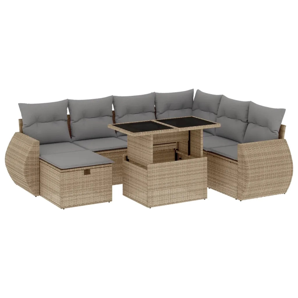 Set Divano da Giardino 8 pz con Cuscini Beige in Polyrattan 3275159