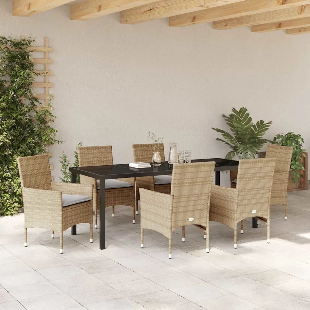 Set da Pranzo per Giardino con cuscino 7 pcs Beige polyrattan 3379798