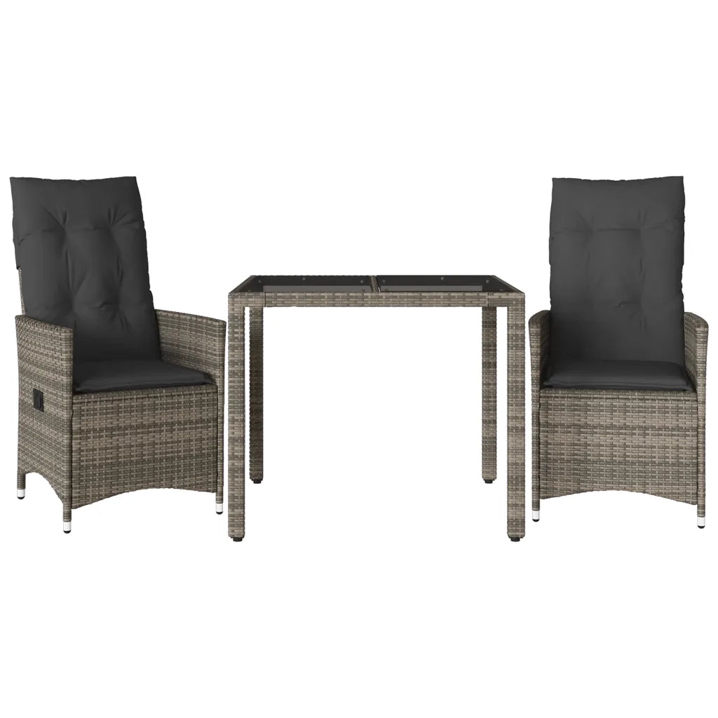 Set da BistrÃ² 3 pz con Cuscini Grigio in Polyrattan