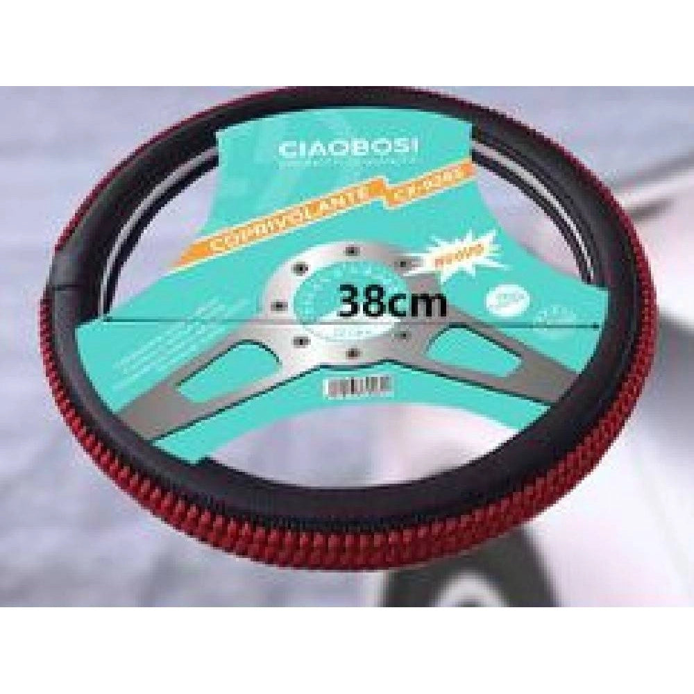 Trade Shop - Coprivolante Copri Volante Auto Nero Rosso 37-39cm Con Presa Comfort Cx-9265 -