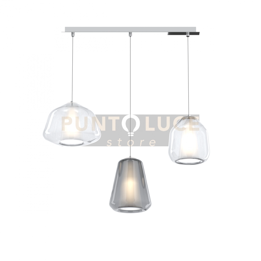 SOSPENSIONE CROMO 3 LUCI RETTANGOLARE VETRI ALPHA TR + BETA TR + GAMMA FU 1176CR-S3 R ABG-TF