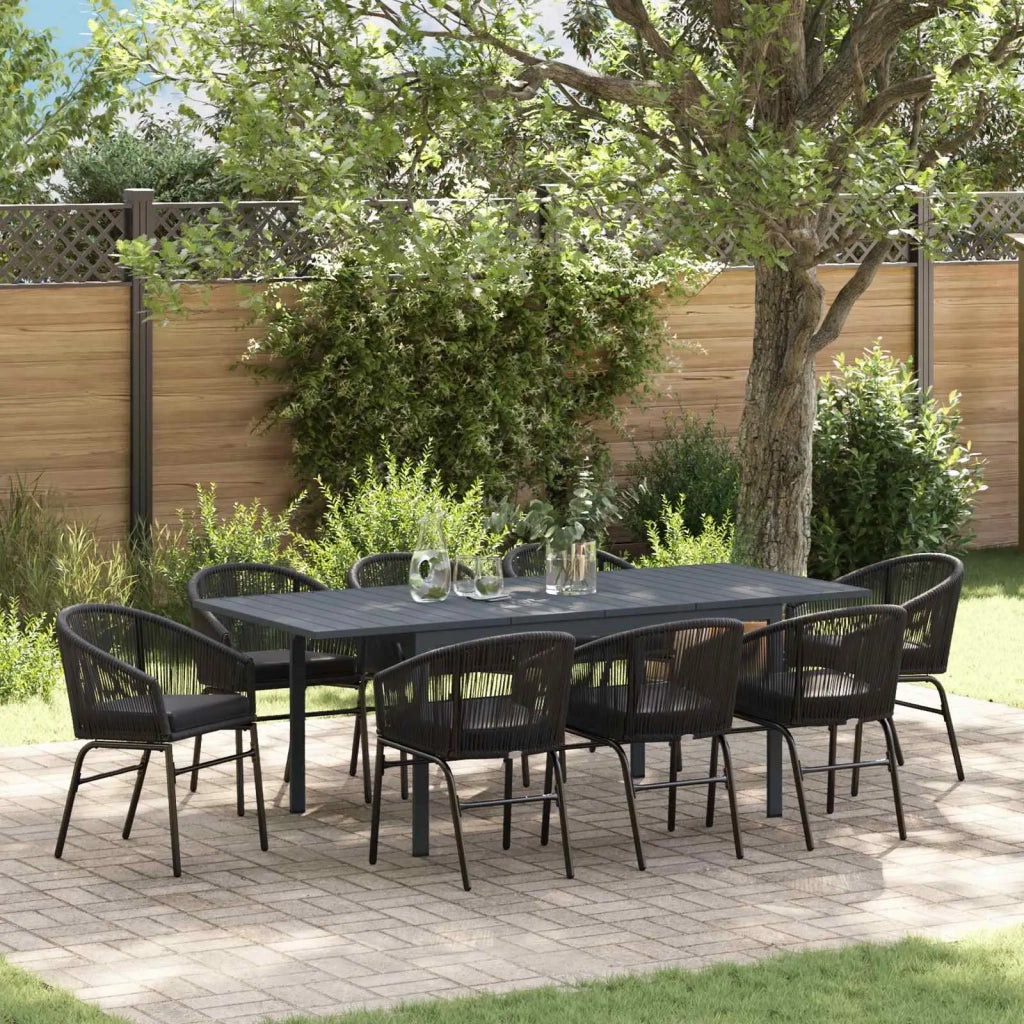 Set da Pranzo per Giardino 9 pcs Nero polyrattan 3378831