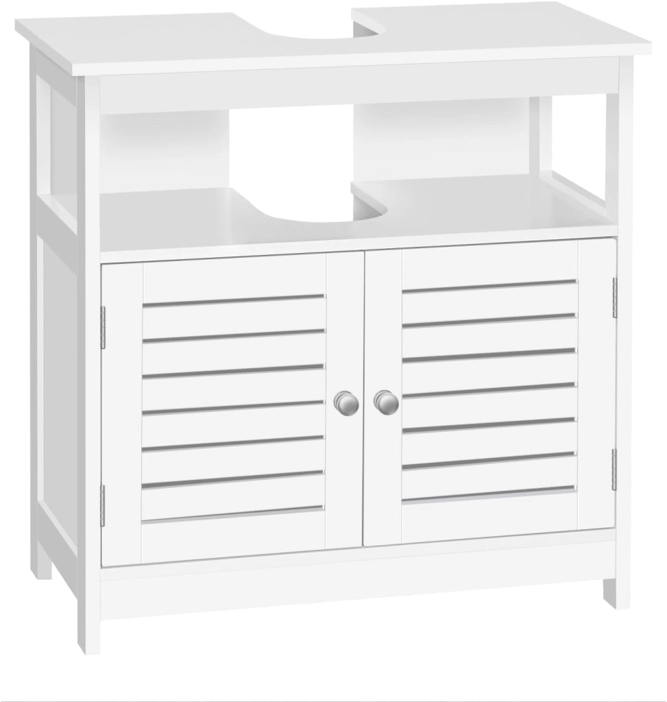 Armadietto Sottolavabo Bianco Mobiletto sotto Lavandino Sottolavello per Bagno con Due Ante in Legno