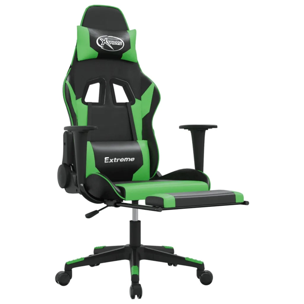 Sedia da Gaming | Sedia da e-sports con Poggiapiedi Nero e Verde in Similpelle