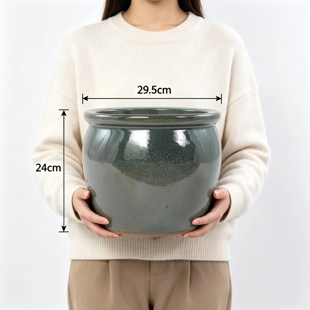 Fioriera a più livelli in ceramica smaltata lucida set 3 pezzi blu verde anticato per interni e esterni