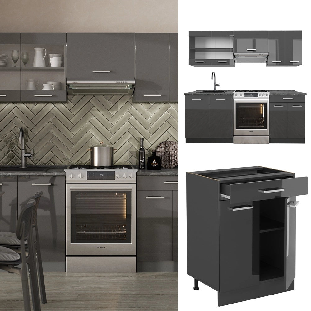 Vicco Cucina componibile Antracite lucido/antracite 200 cm , PL Rovere