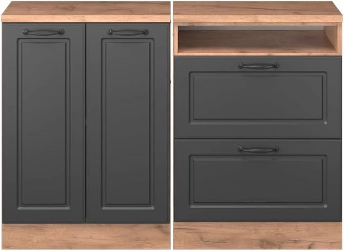 Set di mobili sottotetto Rion, Antracite casa di campagna, 120 cm Set di 2 carcasse armadio profondità 60 cm, adatto per il salvaspazio sotto tetti spioventi