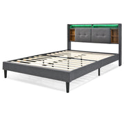 Letto Matrimoniale 160 x 200 cm; USB; 2 Prese e LED Regolabile - in Legno Massello - Grigio