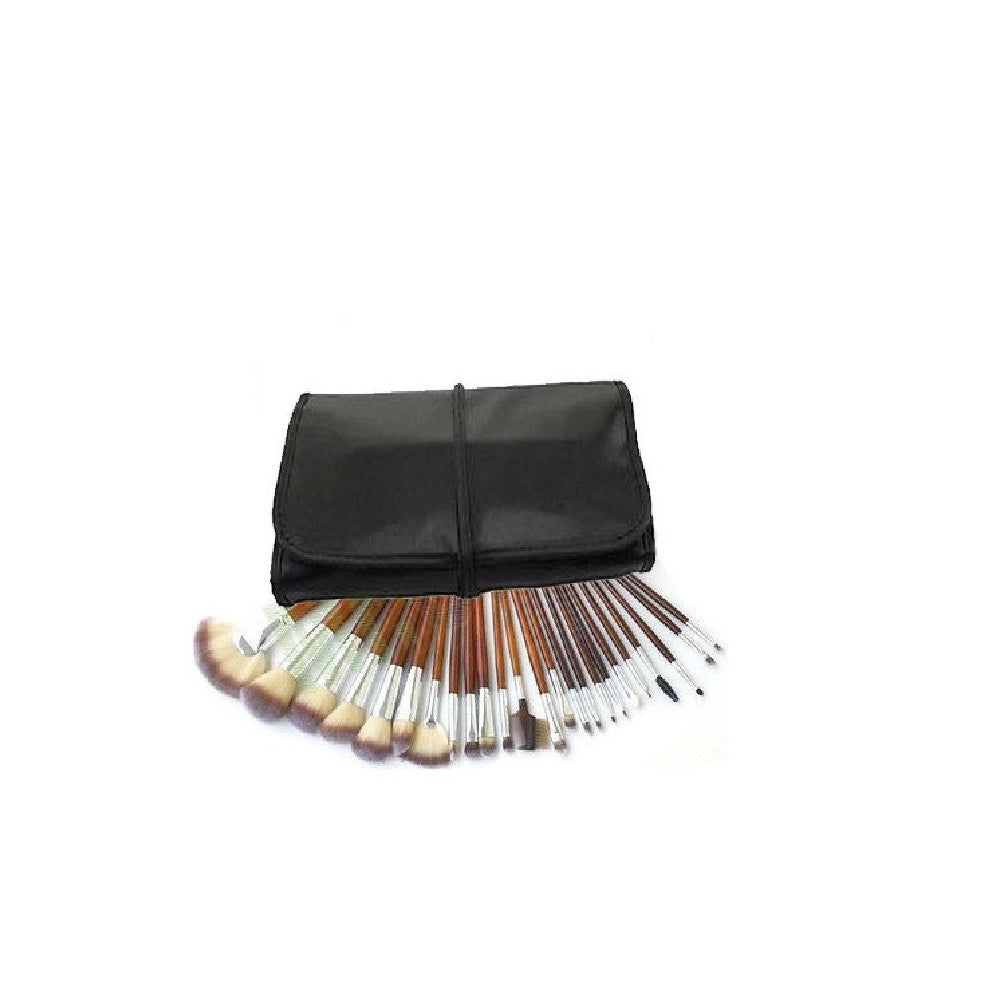 Trade Shop - Kit 24 Pennelli Trucco Make Up Pochette Portapennelli In Ecopelle Professionale -