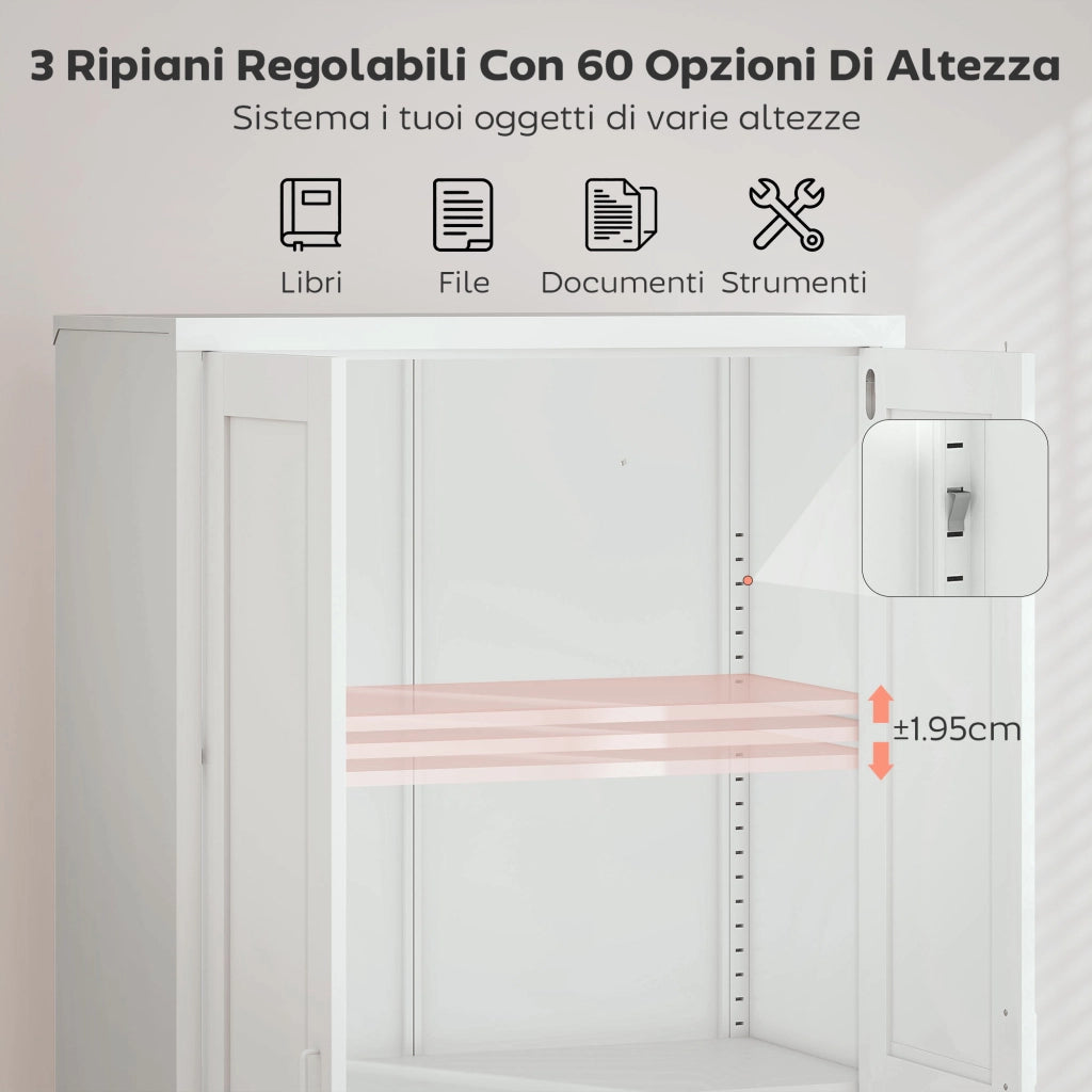 Armadio per Ufficio in Acciaio ¨C zephmum ¨C 3 Ripiani Regolabili, Bianco, 80x40x175 cm