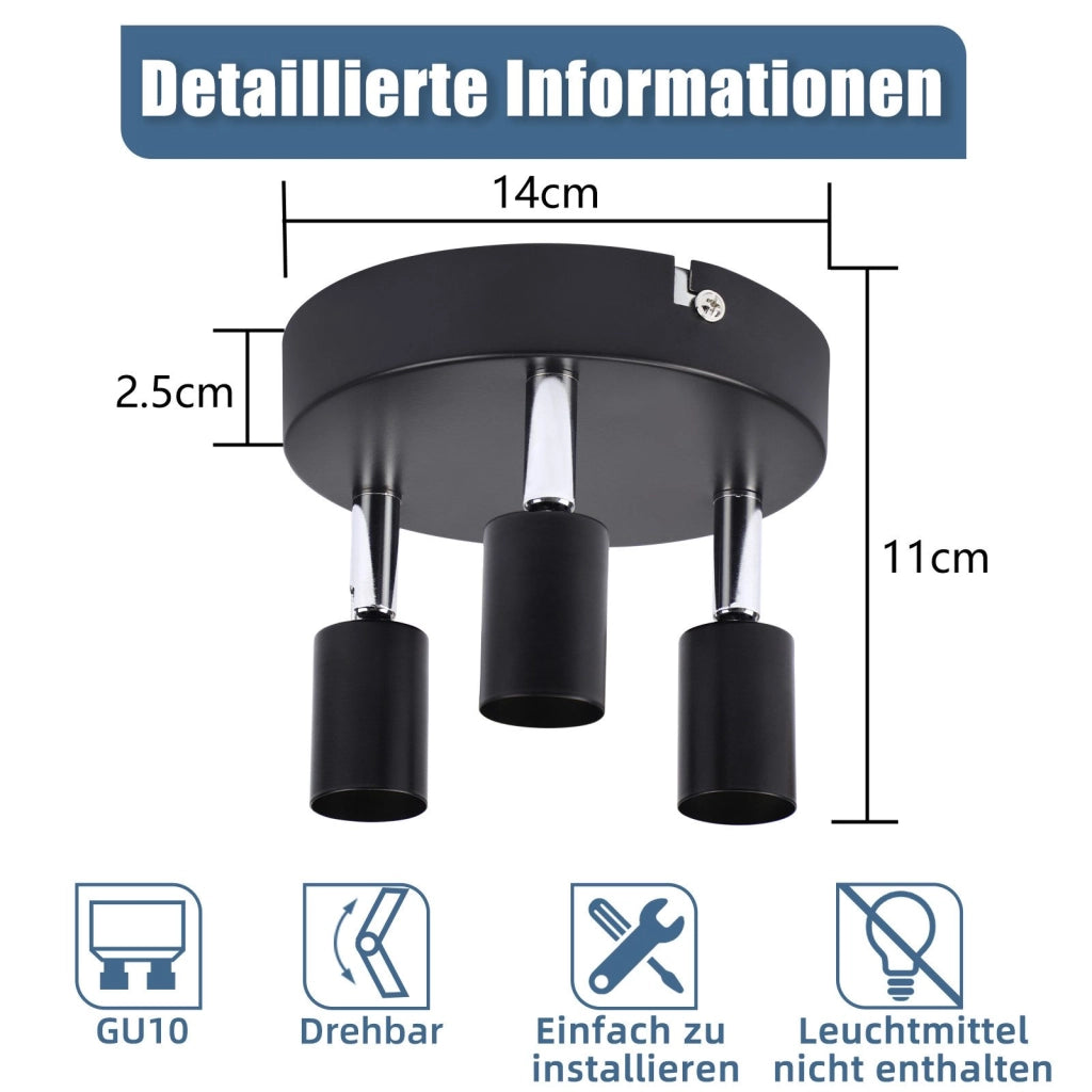 ZMH Faretto da soffitto neri 3 luci GU10 regolabili stile industriale metallo per cucine camere letto sale pranzo