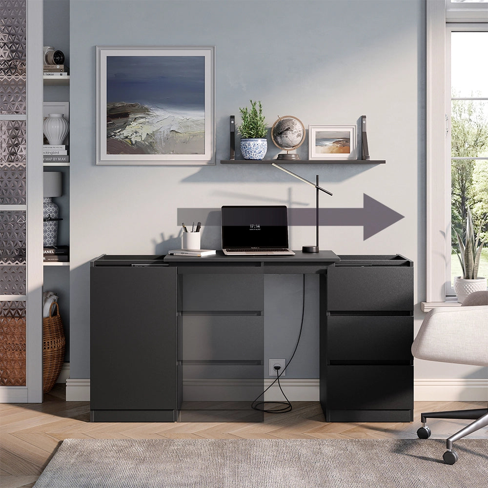Cassettiera con funzione scrivania Varino Nero 80 x 75.5 cm estensibile Vicco