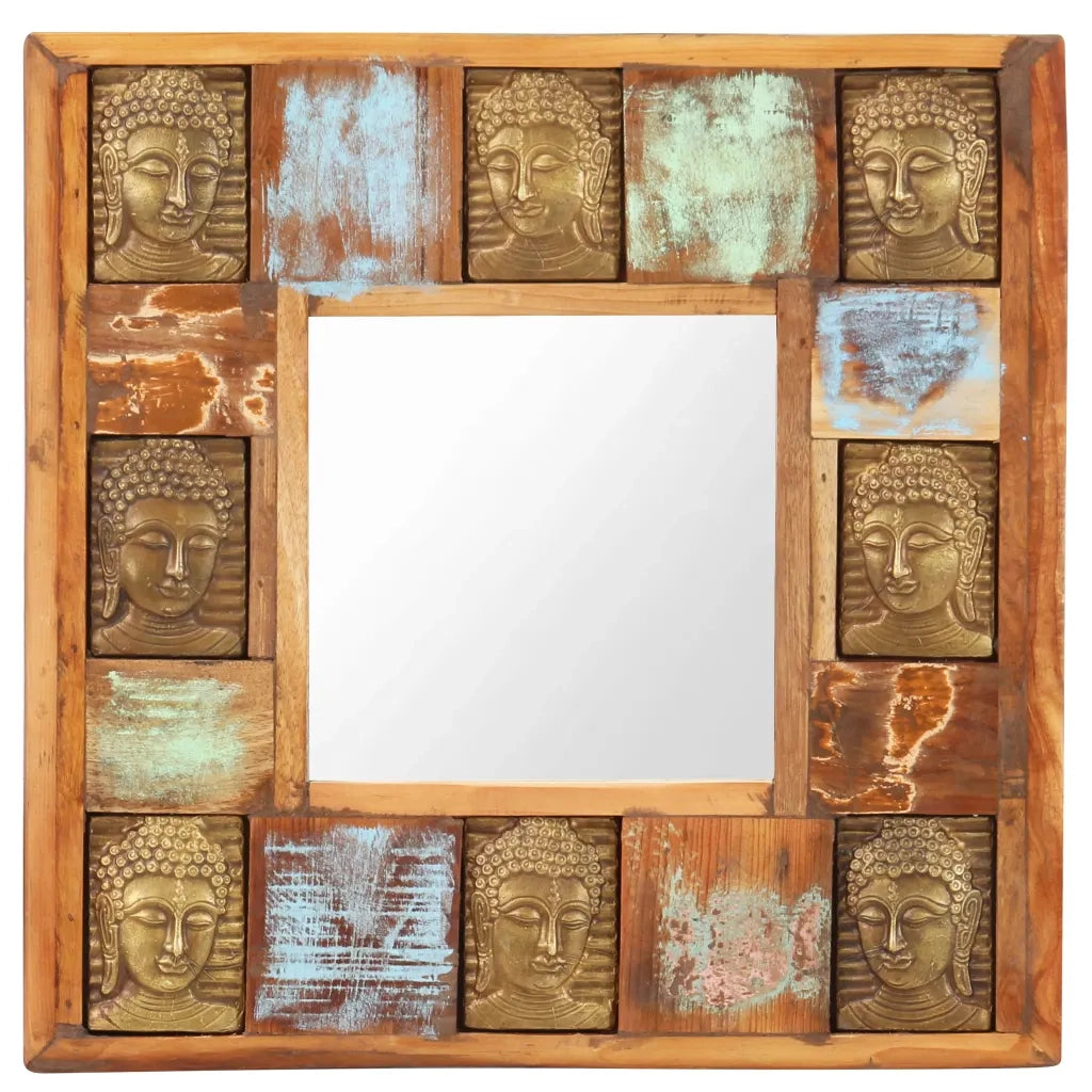 Specchio Decorato con Buddha 50x50cm Legno Massello di Recupero 321813