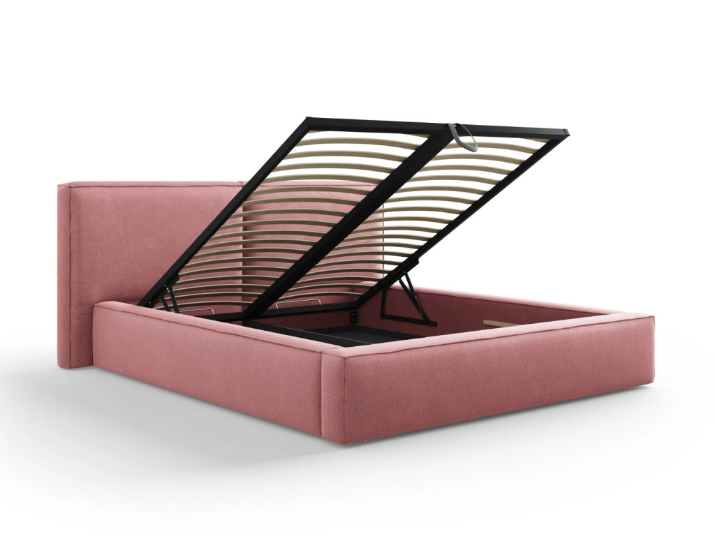 Cosmopolitan Design - Letto a cassettone con testiera doppia "Arendal" 160x200cm in tessuto strutturato rosa 