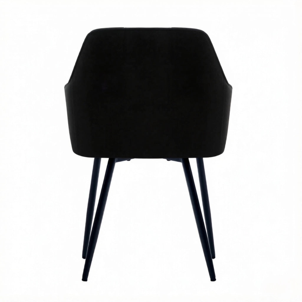 Set di 2 sedie da pranzo imbottite in velluto nero con schienale ergonomico e gambe in metallo