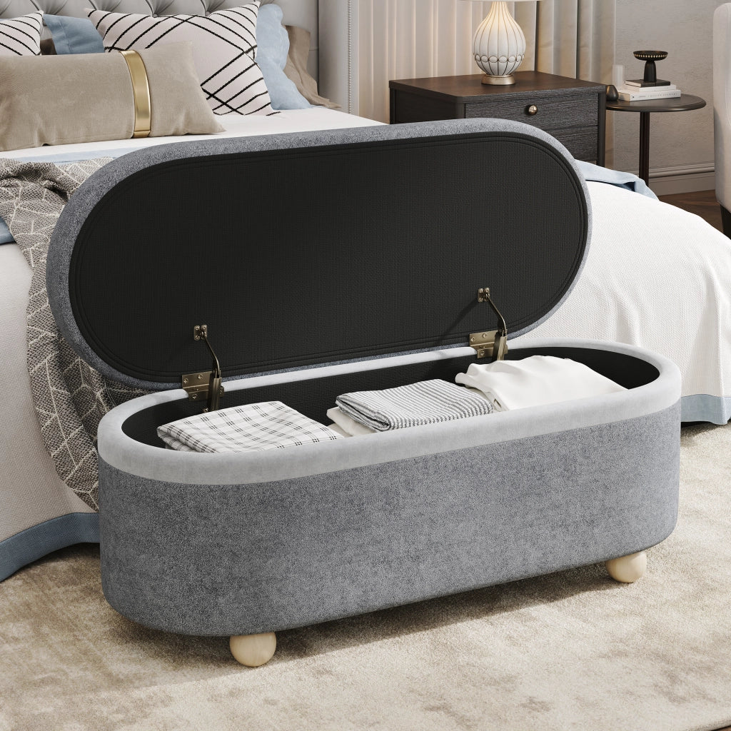 Panca Contenitore con Coperchio e Gambe in Legno ¨C MINIMAL ¨C Grigio, 110x41x47 cm