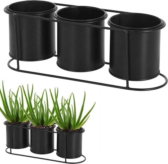 Standardeggiante in metallo nero per 3 piante - Supporto per piante a stile loft 115 x 335 cm