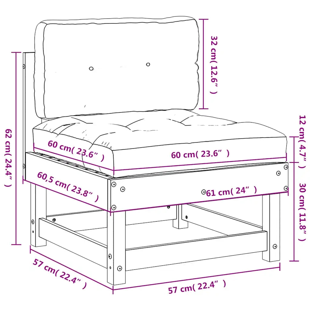 Divano Centrale con Cuscini-Sofa Modulare-Divanetto in Legno Impregnato di Pino 330087