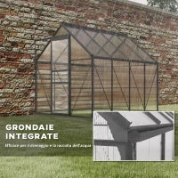 Serra in Policarbonato e Alluminio con Finestra Apribile e Porta Scorrevole, 190x253x199 cm, Grigio Scuro