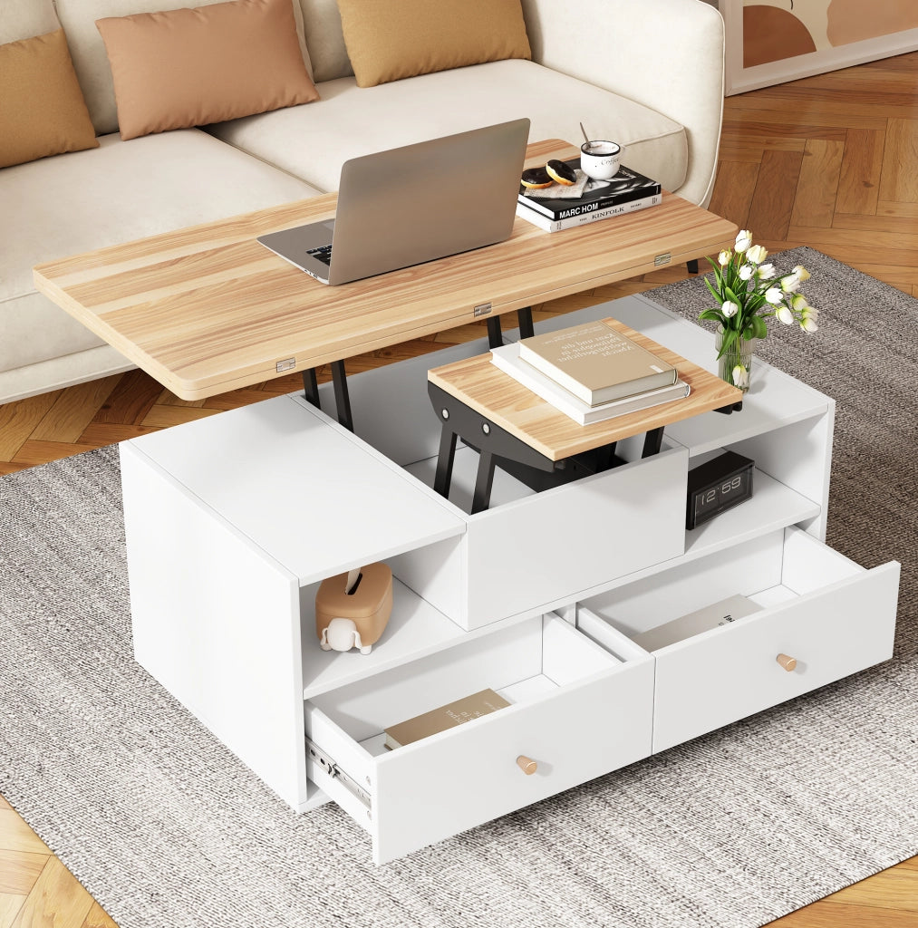 Tavolino da salotto sollevabile e pieghevole 100 x 50 x 47;5 cm in MDF colore legno naturale