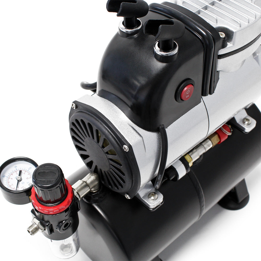 Compressore per aerografo AF189, monocilindro con serbatoio aria e pressione massima di 6 bar