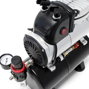 Compressore per aerografo AF189, monocilindro con serbatoio aria e pressione massima di 6 bar
