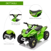 Quad Elettrico per Bambini con Batteria Ricaricabile 6V e Marcia Avanti e Indietro, 72x40x45.5 cm, Verde