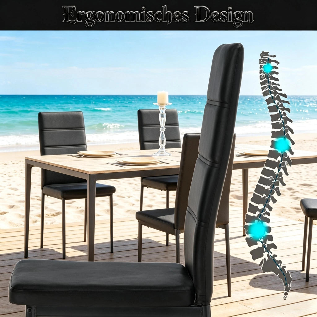 SEDIA da pranzo con schienale alto 40x51x98 cm in similpelle nera Set da 4 pezzi