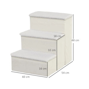 SCALA PER ANIMALI Pieghevole con 3 Gradini e Contenitore 40x54x48 cm MDF Bianco