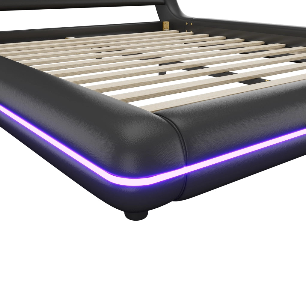 Letto a pavimento 160x200 cm con LED e controllo app in PU nero