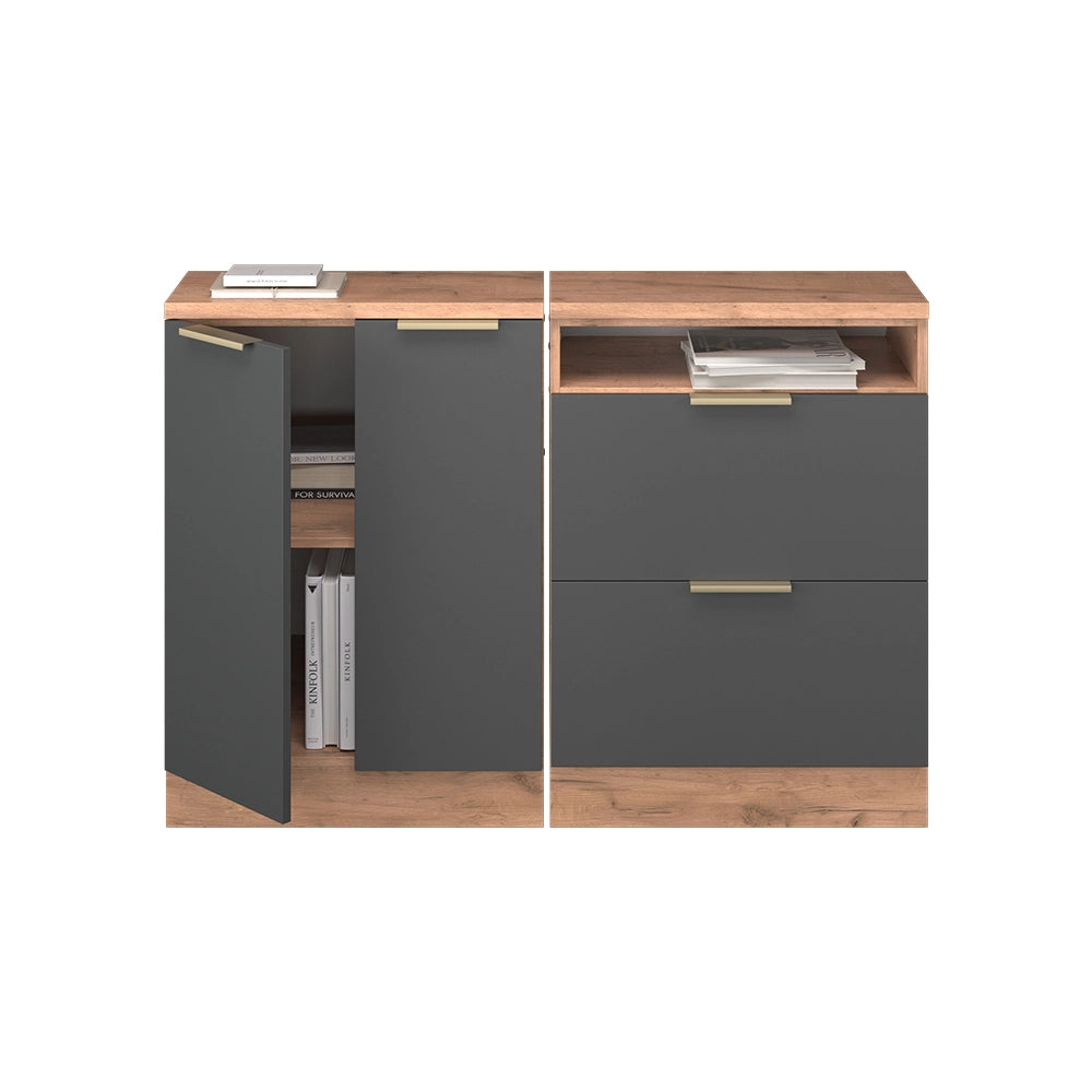 Set di mobili sottotetto Rion Antracite-oro/Rovere dorato 120 cm Set di 2 carcasse armadio profondità 60 cm Vicco