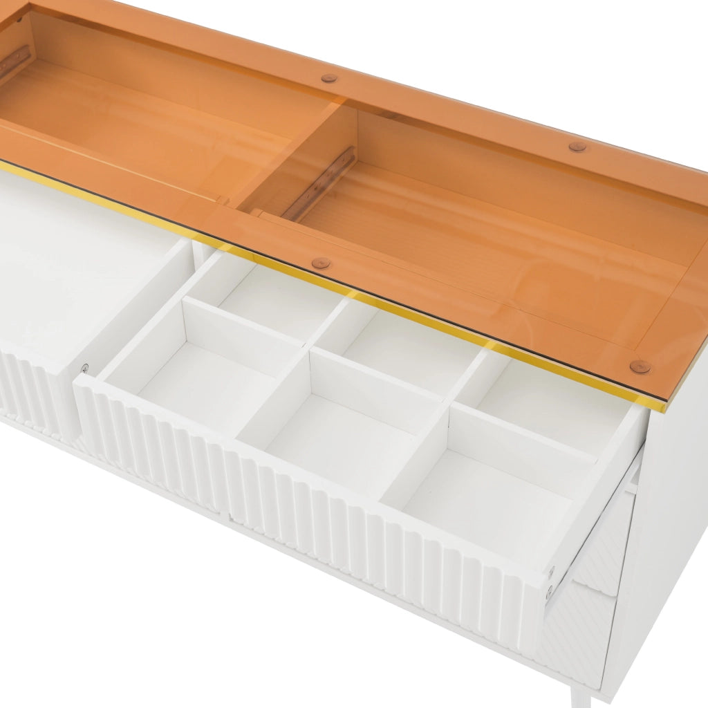 Comò con 6 cassetti e divisori rimovibili vetro marrone e metallo bianco 120 × 40 × 76 cm