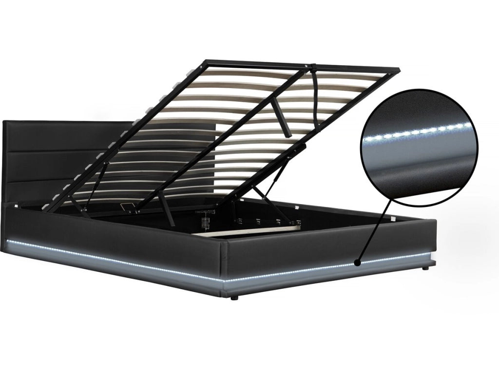 Letto LED con contenitore "Anastasia" - 140 x 190 cm - Nero