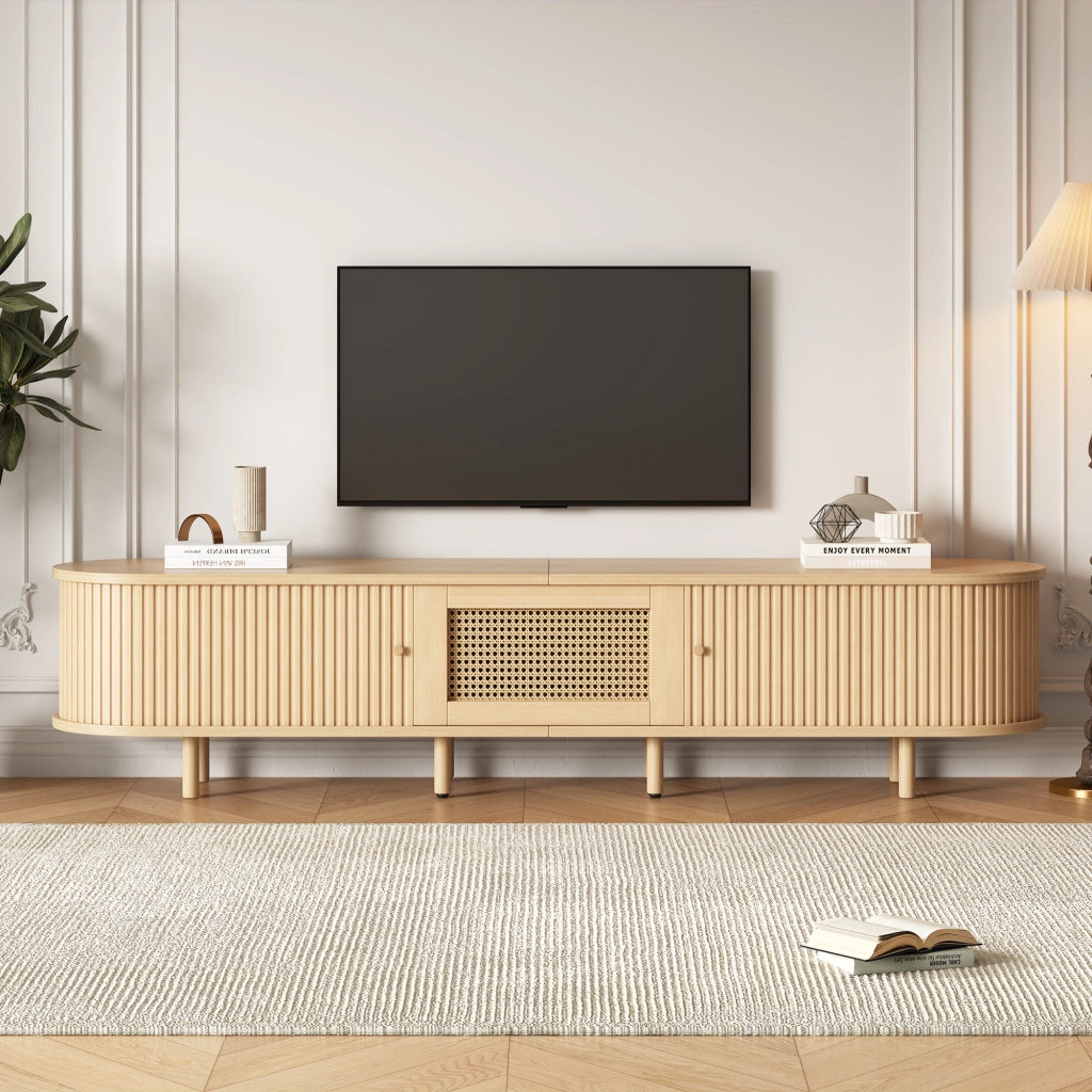 Mobile porta TV con 1 cassetto e 2 ante scorrevoli, per soggiorno e sala da pranzo, in MDF, legno chiaro, 180 × 40 × 40 cm
