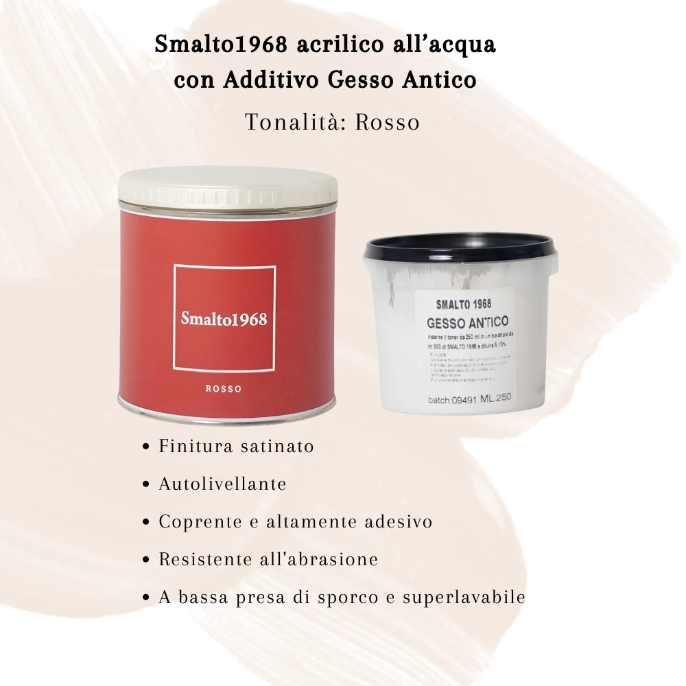 Smalto1968 base acqua gesso antico shabby chic finitura opaca multicolore l 0.5 *** colore- rosso, confezione 1