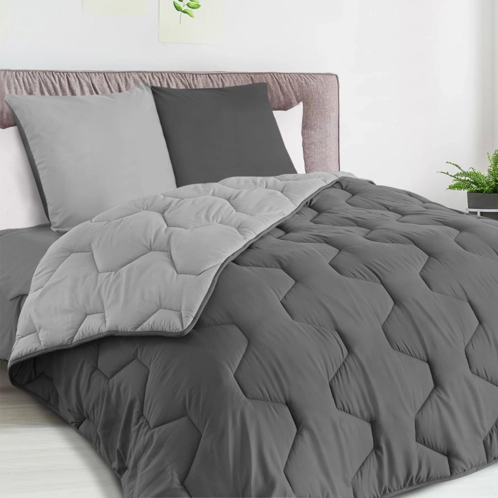 IDMarket - Piumino 220x240 cm biface grigio chiaro e grigio 300 gr ABBY + 2 cuscini