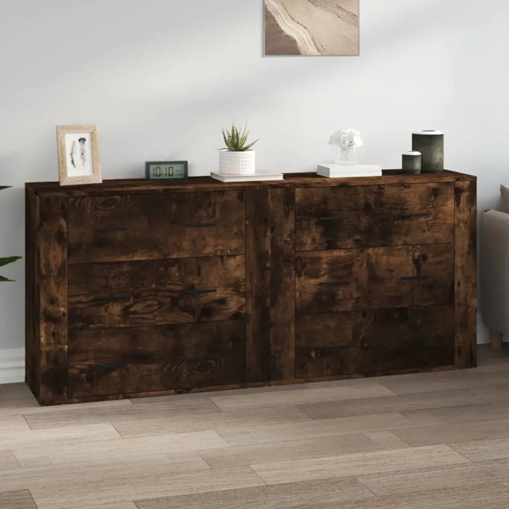 Credenze 2 pz | Madia | Buffet da pranzo | Armadio da pranzo Rovere Fumo in Legno Multistrato