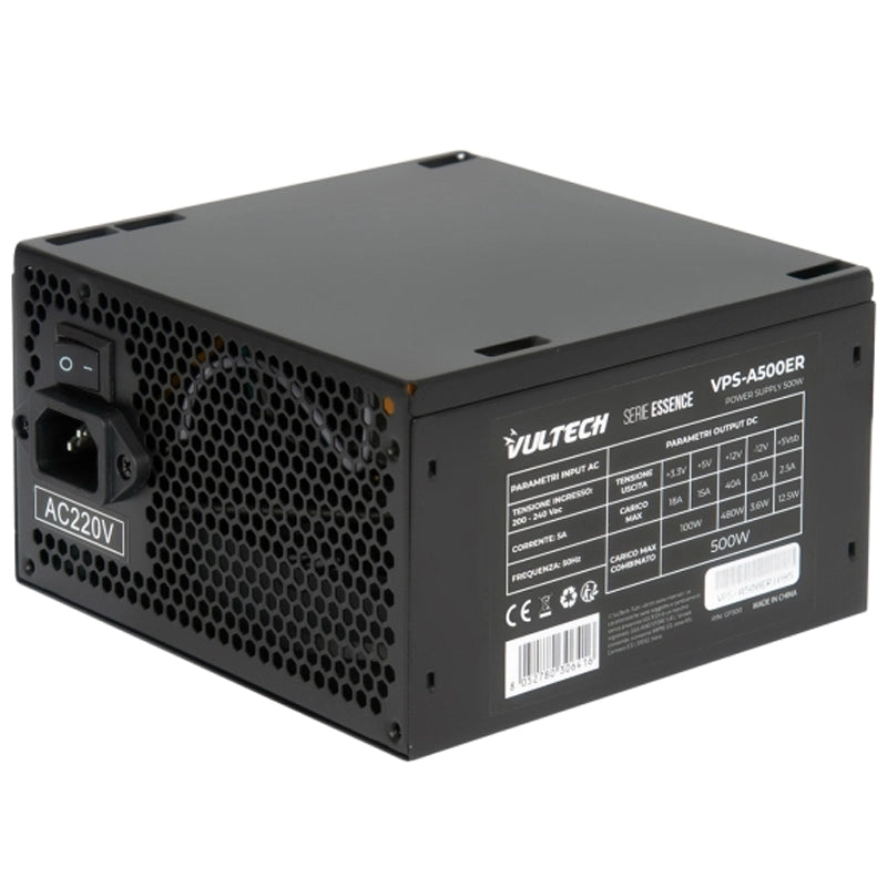 VULTECH VPS-A500ER - ALIMENTATORE ATX 500W CON VENTOLA DA 12CM TERMOREGOLATA