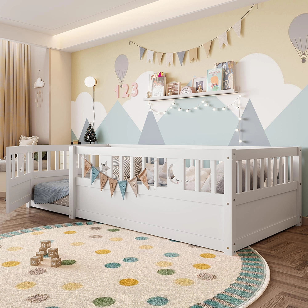 Letto a pannelli bambino 90x190 cm - Xylo - con sponde, decor stelle e luna, senza materasso, bianco