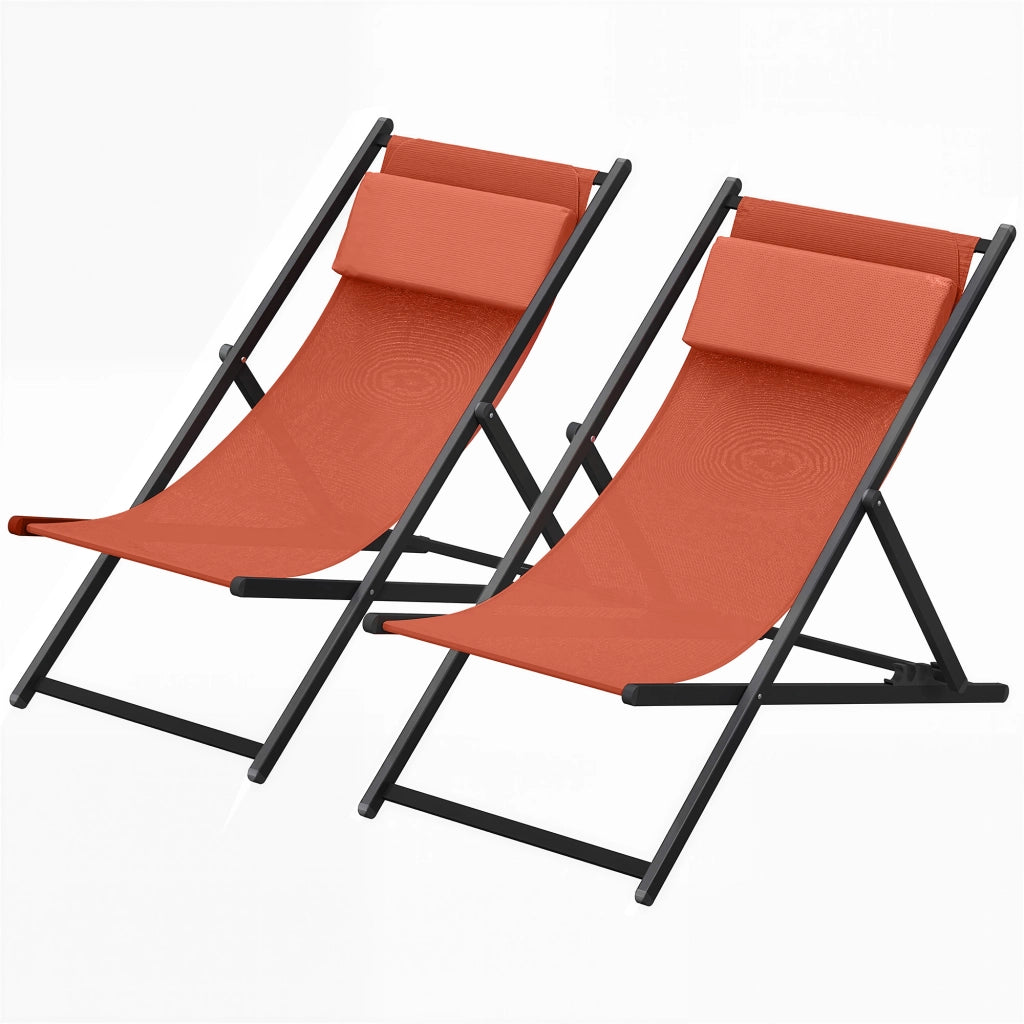 Lettino prendisole pieghevole con poggiatesta in textilene ¨C Zephmum ¨C Rosso 60x100x85 cm