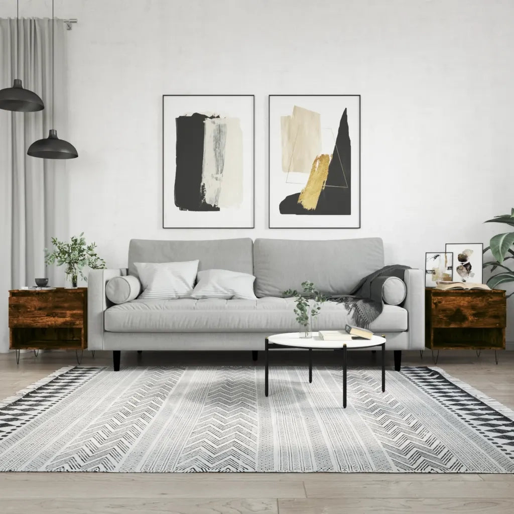 2 pz Tavolini salotto | Tavolino da caff¨¨ | Tavolino da Soggiorno Rovere Fumo 50x46x50 cm Legno Multistrato