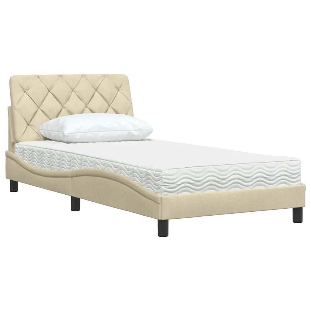 Letto con Materasso Crema 100x200 cm in Tessuto 3310725