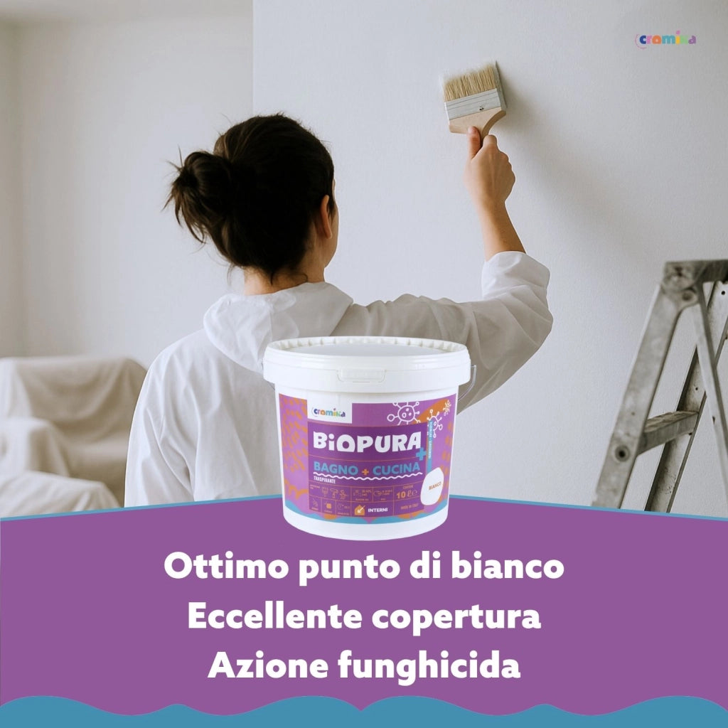 Idropittura traspirante antimuffa interni bagno cucina linea biopura cromika *** formato 10 lt, confezione 1