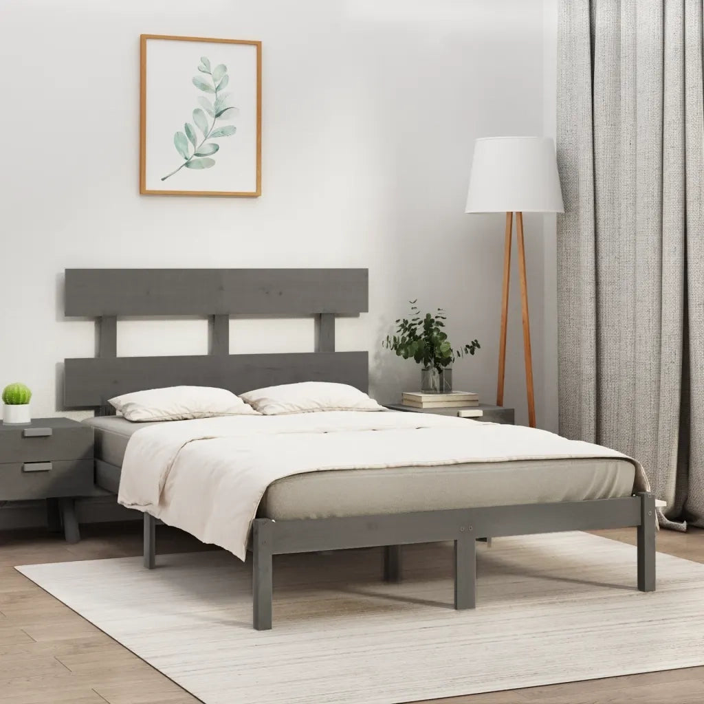 Giroletto-Struttura Letto Grigio in Legno Massello 200x200 cm 849708