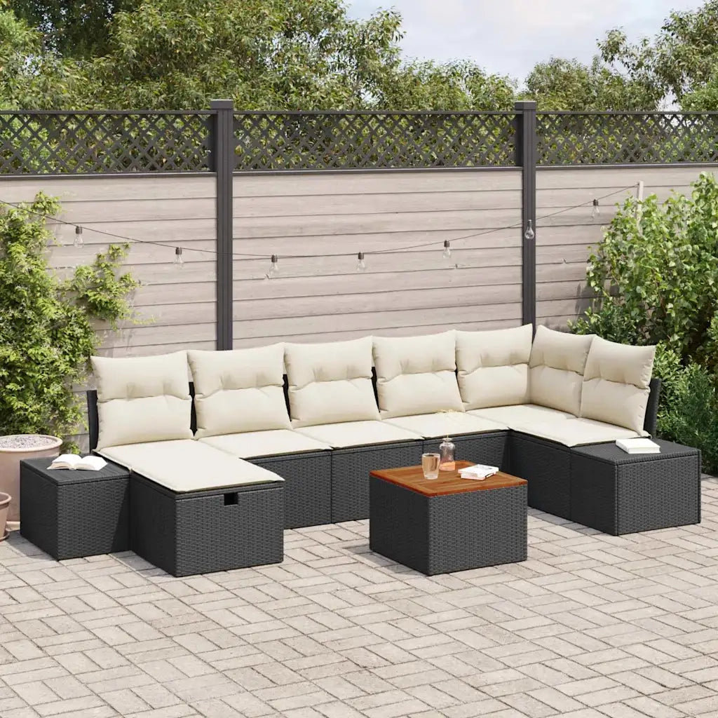 Set Divano da Giardino con cuscino 8 pcs Nero Poly Rattan 3360932