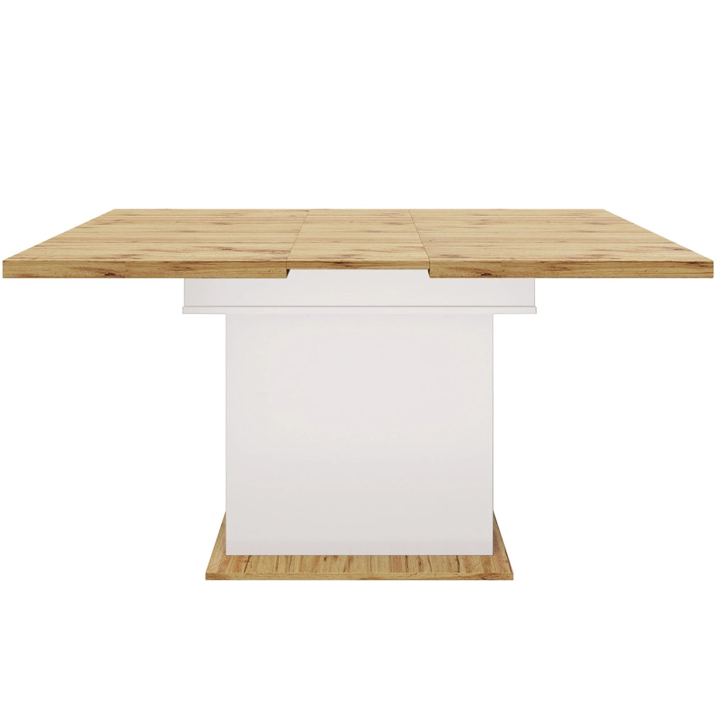Tavolo da pranzo allungabile 110-140x80x75 cm con vano contenitore; MDF; bianco e naturale