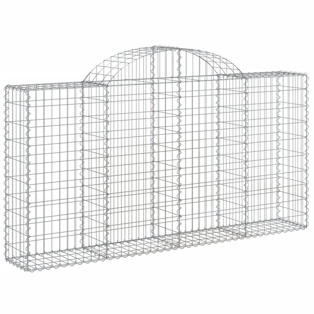 Cestini gabbioni recinzione a gabbia muro di contenimento ad arco 7 pezzi 200 x 30 x 100/120 cm ferro zincato argento 02_0041068