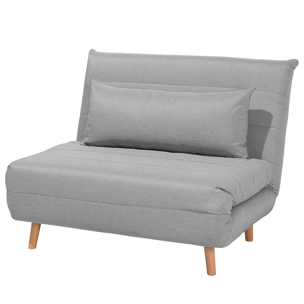 Divano letto piccolo in tessuto grigio chiaro 1 posto letto pieghevole senza braccioli scandinavo